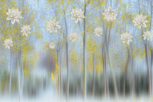 Mural Wallpaper Blue Yellow Lotus Wall Mural Non-Woven Wallpaper for Bedroom Adults Children Wallpaper for Living Room Decoration 3D Wallpaper Wall Art Photo Wallpaper 190x148cm