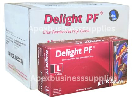 Apex Business Supplies 1000 Large Clear Vinyl Gloves Delight PF Disposable Gloves | Powder Free and Non-Sterile Multipurpose Strong Disposable Gloves | Medical & Food Grade Gloves