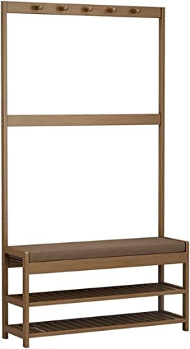 Banc porte-manteau en bambou avec étagère de rangement pour chaussures 3 en 1 - Banc de couloir et porte-manteau - Taille 70 cm pour entrée