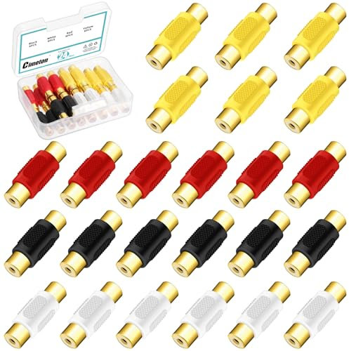 Cimeton 24PCS RCA Female to Female Coupler Gold Plated Dual Female Adapter RCA Audio Cable Extension Connector for Amplifier Subwoofer Speakers DVDs TVs