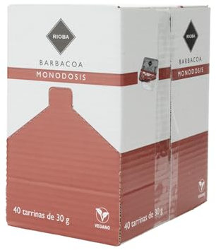 RIOBA Salsa Barbacoa Monodosis: Sabor Auténtico en Cada Tarrina. 30 g contiene 40 monodosis (total 1200 g) (3 CAJAS 40 TARRINAS X 30g.)