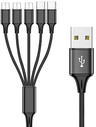 MOLKASIA 5 in 1 USB 2.0 TypeA to USB and TypeC Splitter Charging Cable Support 3 MicroUSB 2 UsbC Sync Charging Cable