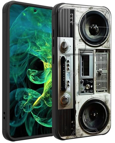 smauncucn for Galaxy S25 Case with Slide Camera Cover,Heavy Duty Dual Layer Hybrid Shock Proof Protective Rugged Bumper Case for Samsung Galaxy S25 6.2 2025,Retro Boombox