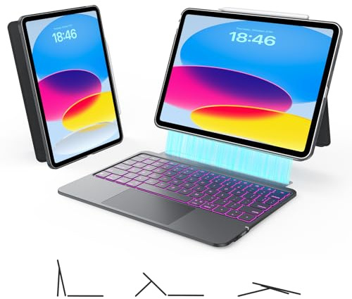 ZEEKWELE Custodia per tastiera trackpad per iPad 11a generazione A16 (2025) e 10a generazione 11 (2022), 7 colori, retroilluminata, wireless, ultra-leggera, magnetica, staccabile, con cavalletto