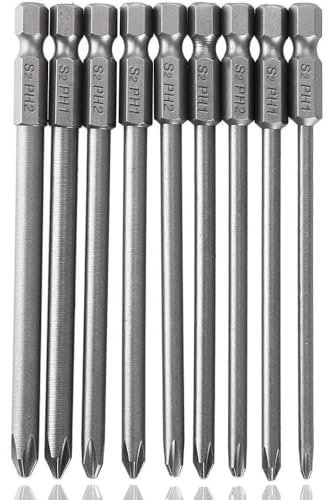 HaoTrade 9 Stück Phillips Schraubendreher Bits, Kreuz Schraubendreher Bit Set, Kreuzkopf Bit Werkzeug, 1/4 Sechskantschaft Schrauber Bitsatz für Akkuschrauber, 100MM