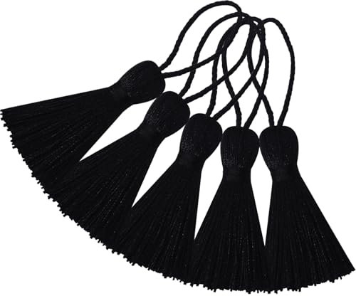 20 Stück Mini Seidige Quasten Anhänger Handgefertigte Weiche Basteln für Lesezeichen Zubehör, DIY Projekte, Ohrring Schmuck, Geschenk, Schlüsselanhänger, Vorhang und Tasch Dekoration (Schwarz)