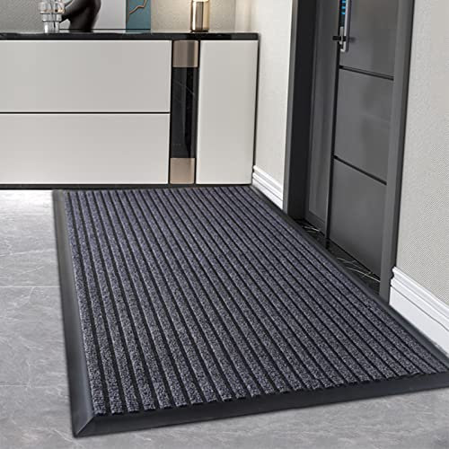 Strapazierfähige graue gestreifte Fußmatte für den Außenbereich, 80 x 120 cm, Trapper-Matte mit Gummirand, Kratzschuh-Pads für stark frequentierte Bereiche, moderne Willkommensmatten