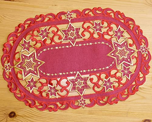 matches21 HOME & HOBBY Tischdeckchen Selina 30 x 45 cm Elegante Lochstickerei Stern Mitteldecke rot Weihnachten Polyester