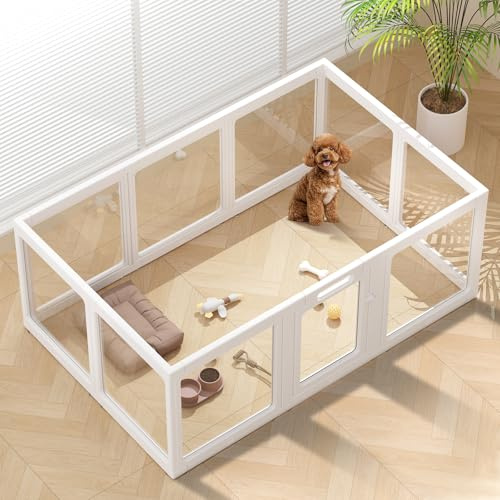 ClimbHope Clear Acrylic Dog Playpen Indoor, Puppy Cat Small Pet Play Pen, Pet Cat Playpen for Rabbits, Dog Fence Crate Kennel Whelping Cage (24, White, 10 Panels)