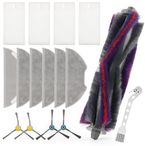 16PCS Accessoires de Rechange pour Eureka NERE10s E10S/Midea M9 pour Obode A8 A8 Plus Aspirateur Robot avec 1 Brosses Principales, 4 Brosses Latérales, 6 Chiffon de Vadrouille, 4 Filtres(XX)