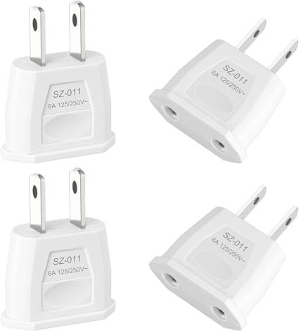 4 Stück Reiseadapter, Adapterstecker, EU to US Adapter, Adapter USA Deutschland Stecker, Reisestecker USA, für USA, China, Kolumbien, Japan, Kanada, Mexiko, Kanada, Mexiko (Weiß)