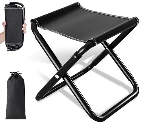 Bcuuozeeing Camping Hocker Hocker Klappbar 200kg (440lbs) - 30cm Tragbarer Klapphocker Faltbar mit Aufbewahrungstasche, Campinghocker für Angeln, Reisen, Garten, Strand, Wandern, Grillen, Schwarz