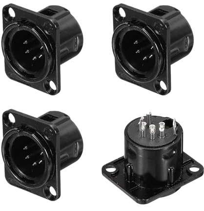 sourcing map 4pcs 5 Pin XLR Male Jack Socket, Microphone Adapter Audio Panel Mount Connector Accessories for Mixer, Power Amplifier, Black