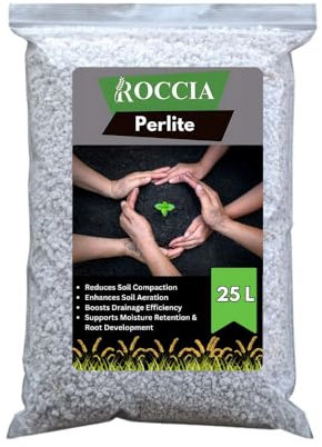 Roccia Perlite for Plants – Perlite for Plants, 2-5mm Particle Size, Indoor Potting Mix Additive, Enhances Aeration, Supports Rooting (25-Litre)