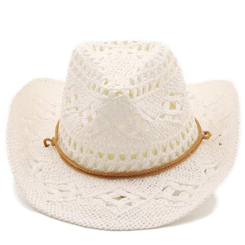 Cowboy Hat,Men Women Woven Straw Western Cowboy Cowgirl Hat Wild Classic Cowboy Straw Hat for Men Music Festival Party Beach Dress Up Birthday Bachelorette Party (White-1)