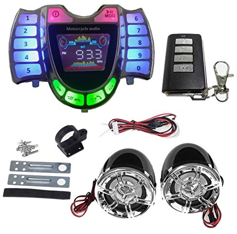 Fuhjythy Motorrad-Stereo-Lautsprecher, kabellos, Bluetooth, MP3-Player, wasserdicht, FM-Audio für Motor, Roller, Fahrrad, ATV, UTV