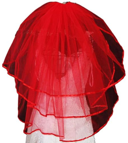 YUSHWENPTY Brautschleier Rot Halloween, Schleier mit Kamm, Roter Schleier, Cosplay Accessoires für Braut, Hochzeitsschleier Rot für Halloween, Karneval, Hochzeit (Rot)