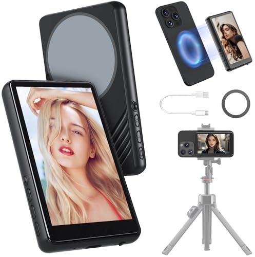 Magnetic Phone Vlog Selfie Monitor Screen, Back Camera Selfie Monitor - 1080P Display can Wirelessly Connect to Mobile Phones - Rear Camera Selfie Screen with Remote Controller(Black)