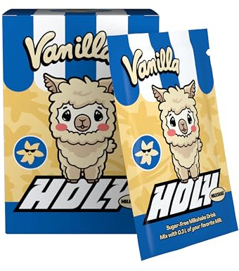 HOLY Milkshake 10-pack sample box Vanilla – 10 servings with vitamins B, C & D and 100% natural flavours – sugar-free, caffeine-free & vegan – low-calorie milkshake powder with vanilla flavour