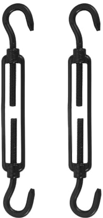 2Pcs Stainless Steel Turnbuckle Hook, M6 Black Decorative Turnbuckle Hook Adjustable Wire Rope Tensioner for Shade Sail Fence Tent Picture Hanging Kit Installation