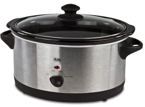 wilko Kitchen Master 3.5L Slow Cooker, Silver, Stainless Steel, Glass Lid, Temperature Control, 220W, 240V