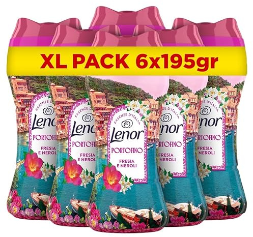 Lenor Profumatore Bucato Lavatrice, Perle Profumate, Portofino, Maxi Formato 6 x 195g, Intensificatore Di Profumo