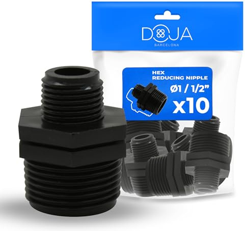 DOJA Barcelona Nipplo Ridotto Plastica - 1x1/2 - Pack 10 - Raccordo Filettato Maschio Maschio, Facilmente Installabile, Versatile, Ideale per Giardinaggio e Uso Domestico con Raccordo Polipropilene