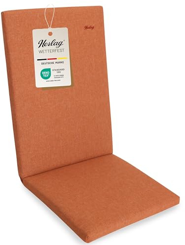 Herlag Sunny Hochlehner-Auflage 123x50x4 cm – wetterfest & UV-beständig – wasserfest – waschbarer Bezug mit Reißverschluss – Gartenstuhl Auflage für Hochlehner – Öko-Tex 100 – Orange