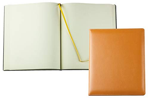 DELMON VARONE - Personalisierbares Gästebuch gebunden in Premium Leder Boxcalf braun, Blanko Buch mit Hardcover Einband und Merkband zum selbstgestalten für Hochzeit, Taufe, Geburtstag und Geburt