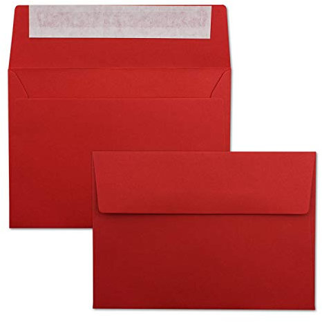 75x Briefumschläge leuchtend Rot DIN C6 Format 11,4 x 16,2 cm - Haftklebung - Kuverts ohne Fenster - Weihnachten, Grußkarten & Einladungen - Für A6 & A4 Papier
