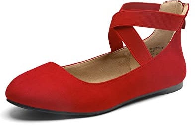 DREAM PAIRS Womens Ballerina Flat Fashion Elastic Ankle Straps Cross Strap Round Toe Comfy Ballet Pumps Dolly Shoes,Size 8,Red,Sole_Stretchy
