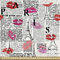 ABAKUHAUS Paris Stoff als Meterware, Zeitungs-Lippenstift-Kuss, Qualitäts Stoff Dekorativer Polster Heimtextilienstoff, 2M (148x200cm), Hellgrau Rosa