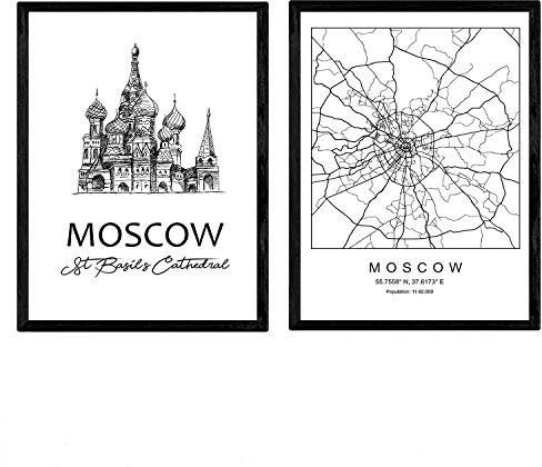 Nacnic Pack Poster Moskau - Basilius-Kathedrale. Blätter mit Denkmälern von Städten. A4-Format