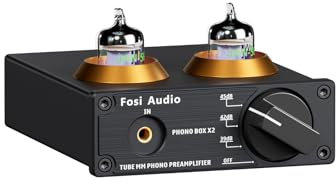 Fosi Audio BOX X2 Preamplificatore Phono, Amplificatore per Giradischi MM, Tre Modalità di Guadagno Commutabili, Valvolare Tubo Vuoto Sostituibile, Preamplificatore Hifi con RCA/AUX 3,5 mm, per Phono