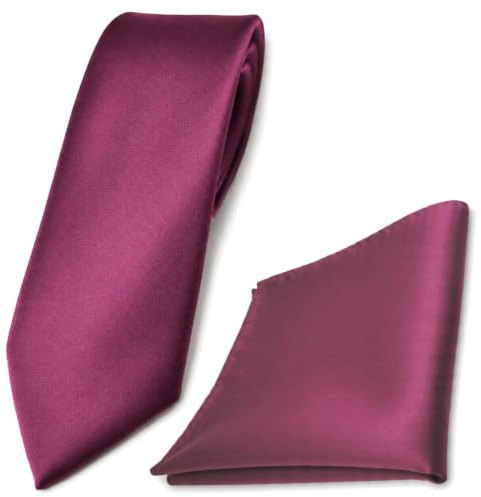 TigerTie Krawatte & Einstecktuch Set Herren Hochzeit Business, schmal 6 cm Polyester