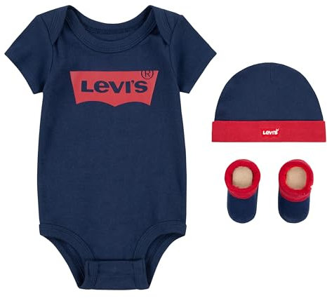 Levi's Classic Batwing Infant Hat Bodysuit Bootie Set 3Pc, Tutina per bambino e neonato Unisex - Bimbi 0-24, Blu (Dress Blues), 6-12 mesi