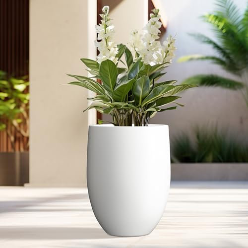 Kante Fioriera rotonda per esterni, cemento, bianco puro, altezza 55,1 cm