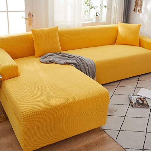 HKPLDE Sofabezug 5 Sitzer, L-Form Schonbezug Easy Stretch Fit Elastischer Stoff Couch Sofa Protector Schonbezug Waschbar-3 sitzer+4 sitzer-Gelb