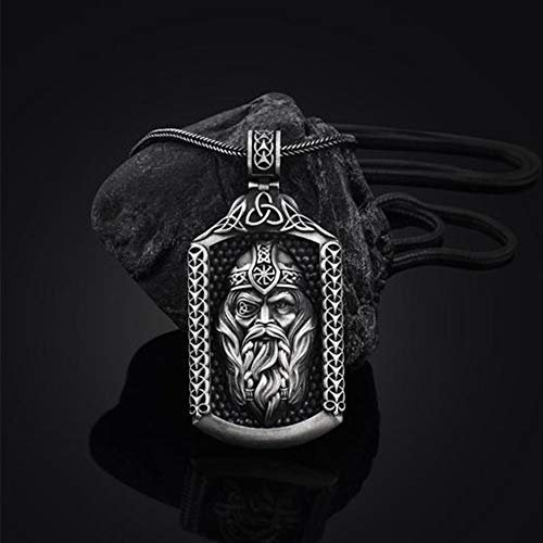 YCYR Wikinger Odin Amulett Halskette, Nordische Mythologie Mjölnir Runenschild Anhänger Schmuck mit Herren Vintage 24 Zoll Edelstahl Fuchsschwanz Kette