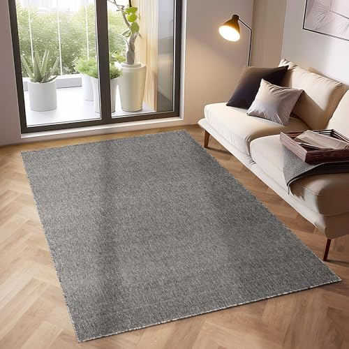 SIMPEX Teppich 240x340 cm Grau, Einfarbiger Kurzflor Schlingenteppich für großzügiges Wohnzimmer, Esszimmer oder Loft, Modern, langlebig & pflegeleicht