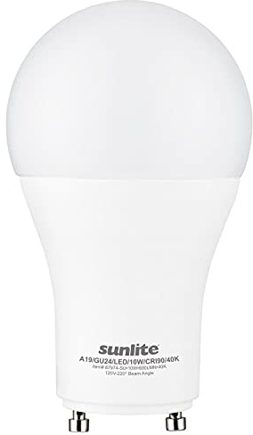 Sunlite A19 GU24 Dimmable Light Bulb, 9 Watts (60WEquivalent) 800 Lumens, 2 Prong LED Twist and Lock Base, 90 CRI, ETL Rated for Enclosed Fixtures, 4000K Cool White, 1 Pack