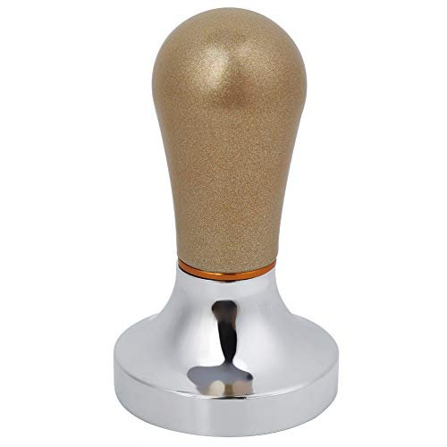 Tyenaza Kaffee Tamper, 57mm Aluminium Kaffee Tamper mit Griff, Flache Espresso Tamper Machine Kaffeebohne Presswerkzeug für Küche Kaffee machen(Gold)