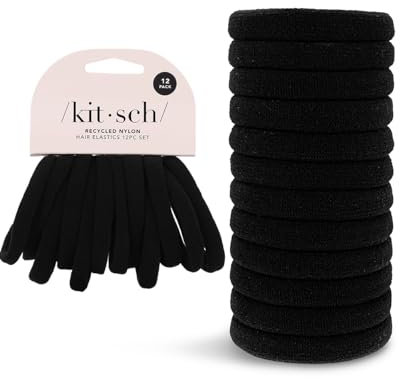 Kitsch Elastische Haargummis für Damen, Schwarze elastische Haarbänder für Damen und Pferdeschwanzhalter, Kleine Haargummis für dickes Haar – 12 Stück