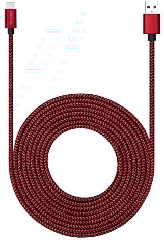 ROFICORD Câble USB de type C de 4,6 m avec charge rapide 3 A, ultra long et extrêmement durable en nylon tressé pour Galaxy S10/S9/S8/Google Pixel/LG/OnePlus/Moto et plus encore (rouge)