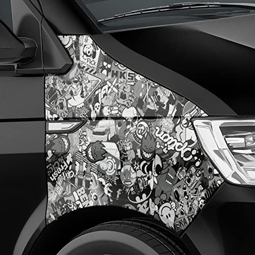 Auto-Dress Stickerbomb Auto-Folie mit Luftkanal-Technik für 3D Car-Wrapping (30x150cm, Design: Mini-Mix, Farbe: Schwarz-Weiß, Finish: Matt)