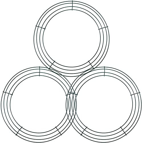 3Pc Green Christmas Wire Wreath Rings 10 Inch Round Metal Wire Wreath Frame,Wire Wreath Making Ring Base Wire Wreath Form for Xmas Door/Wall Decor DIY Crafts,New Year Christmas Wreath Making Supplies