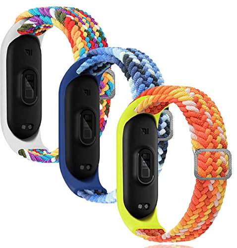 Keecuty 3 Stück Nylon Armband für Mi Band 6/5 / 4/3 Armband Elastisches Stoff Geflochten Weichem Nylon Sport Armbänder Elastizität Atmungsaktive Erweiterbar Uhrenarmband für Mi Band 6/5/4/3-3C