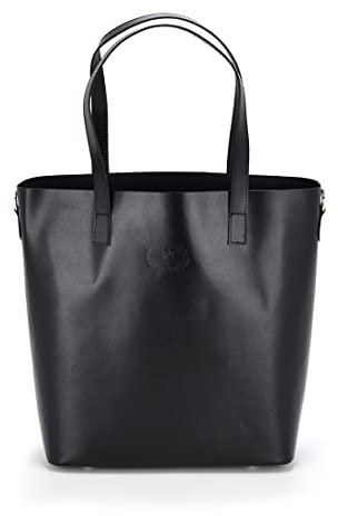 Vera Pelle Damen Handtasche, Leder Einkaufstasche, Aktentasche, Stylisch, Klassisch, Praktisch, Tragegriffe und Schulterriemen, Größe A4, 35x31x14 cm, Schwarz