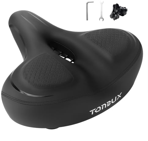 TONBUX Oversized Bike Seat for Men Women Comfort, Bicycle Seat Replacement with Wide Cushion, Breathable Waterproof Bike Saddle Pad, Universal Fit for Peloton/Exercise/Road/Cruiser/Mountain Bikes