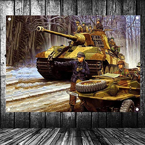 WW 2 GER Tiger Panzer Poster Druck Militär Poster Senior Kunst Wasserdichtes Tuch Gemälde Große Flagge Banner Wandsticker Wandbild Vintage Dekor Polster 144 x 96 cm